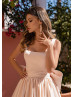 Dusty Pink Satin Wedding Dress With Big Bow